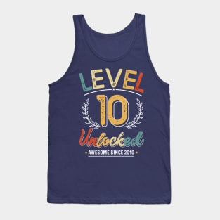 Level 10 Unlocked Awesome Since 2010 10th Video Gamer Birthday Gift Tank Top